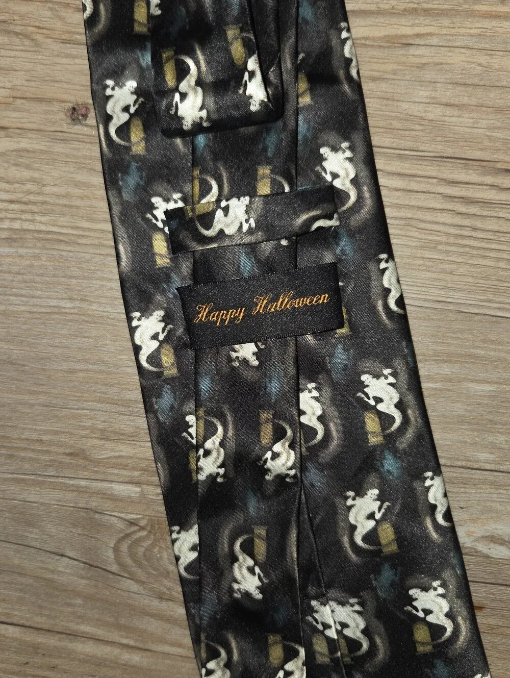 Men's Black Novelty Ghost Pattern Tie - Unbranded